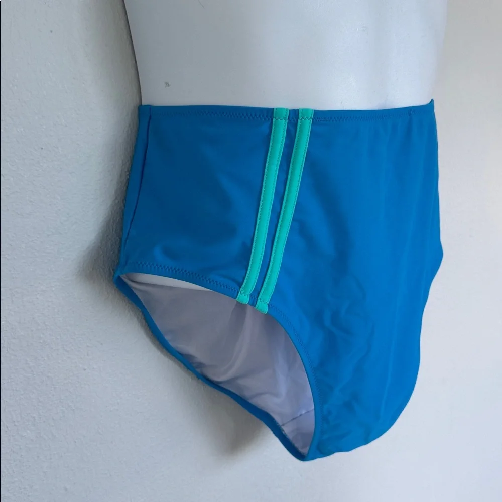 Blue asymmetrical strappy stripe print high waist two piece swimsuit size XL
